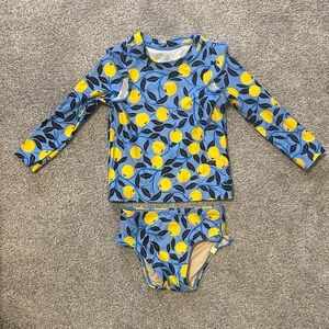 Summersalt Kids Swim Rashguard and bottoms - Blue and Yellow Citrus Print